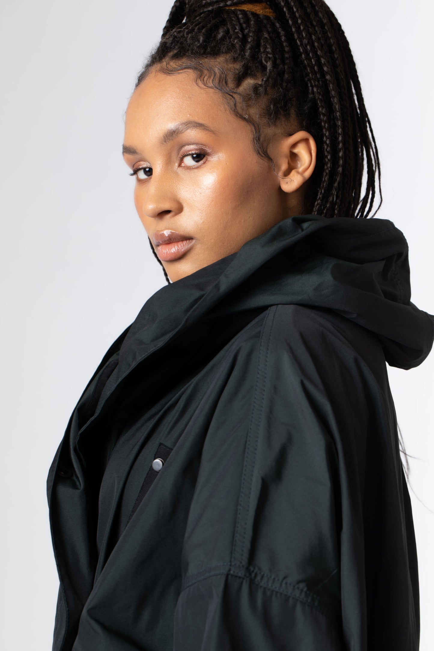 sustainable cape coat with hood